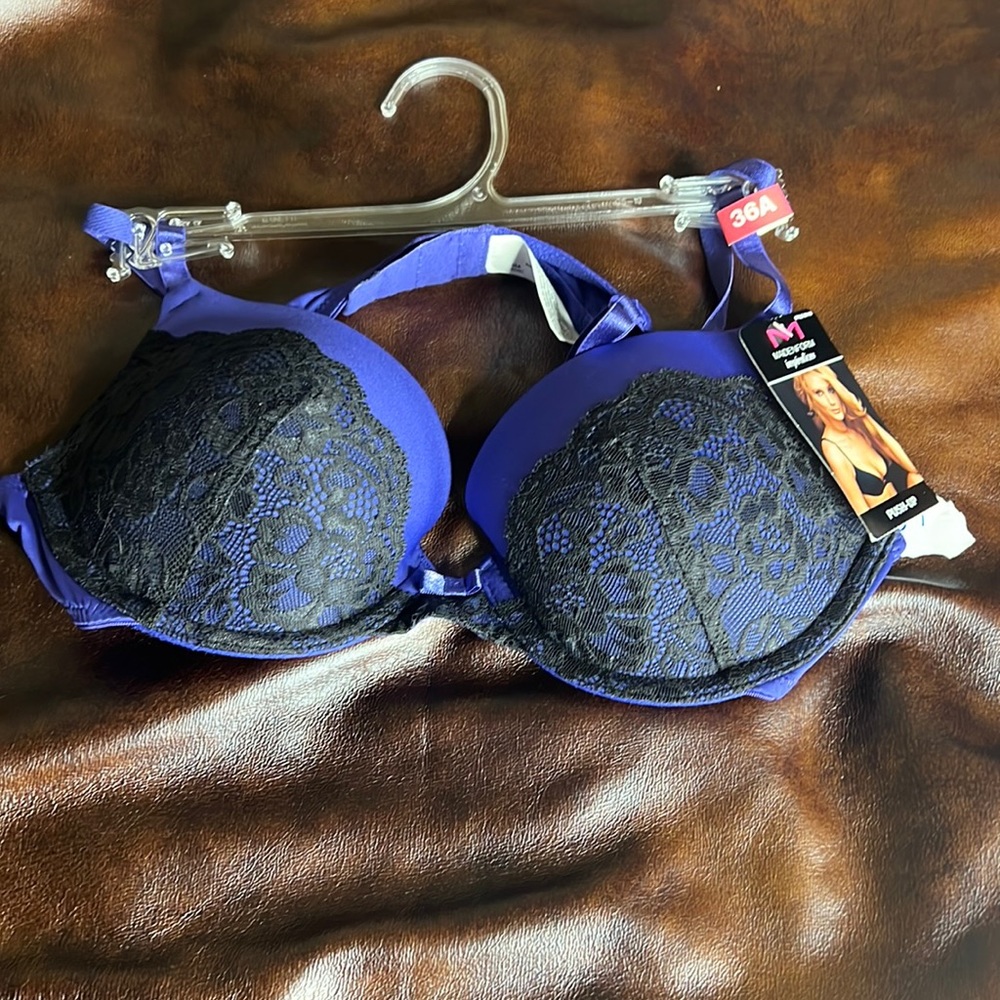 Elegant Black and Blue Lace Bra